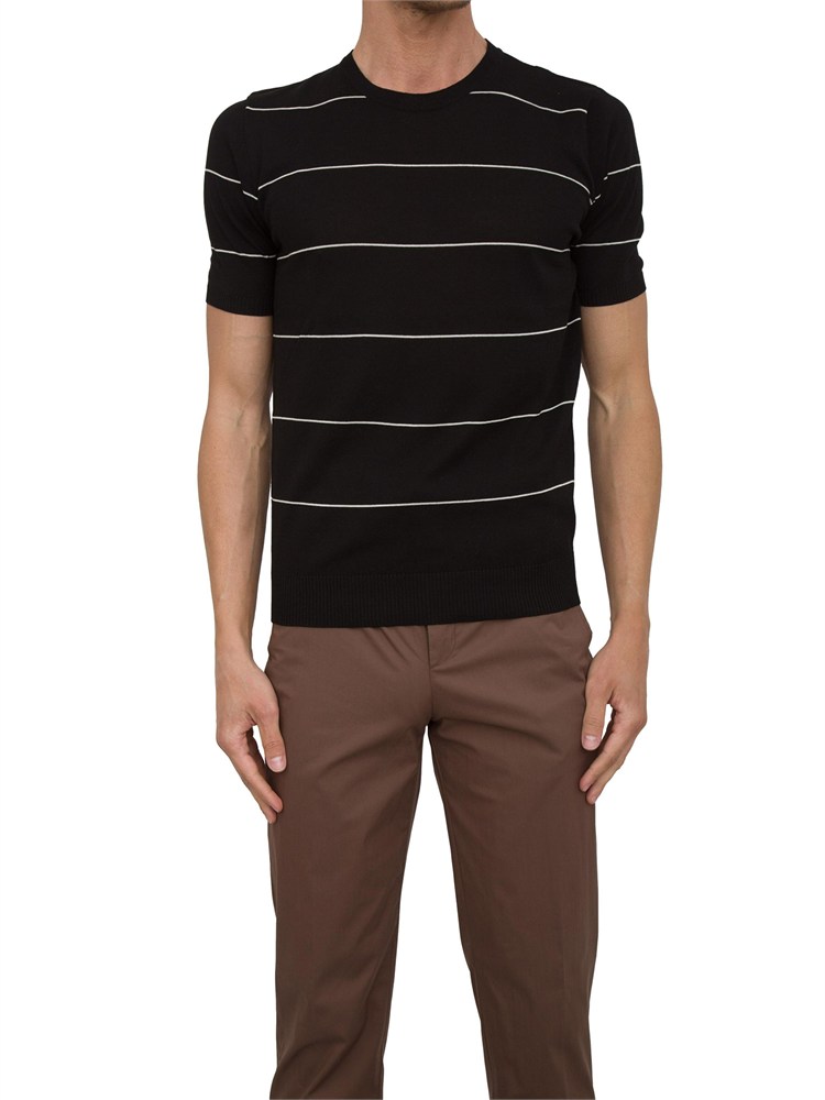 Maglia uomo a maniche corte Aiace Galassi in cotone nero con righe a contrasto