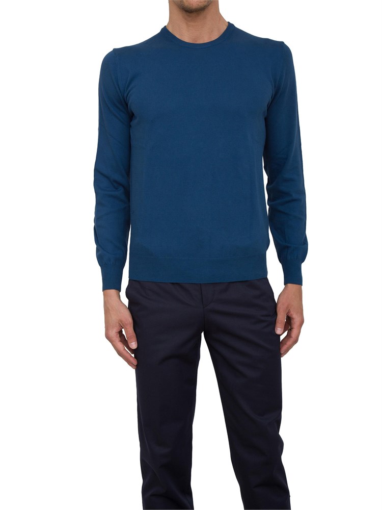 Maglia uomo Aiace Galassi con girocollo e manica lunga in jersey di cotone blu aperto