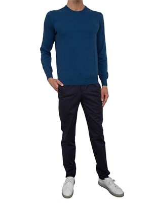 Maglia uomo Aiace Galassi con girocollo e manica lunga in jersey di cotone blu aperto in UOMO