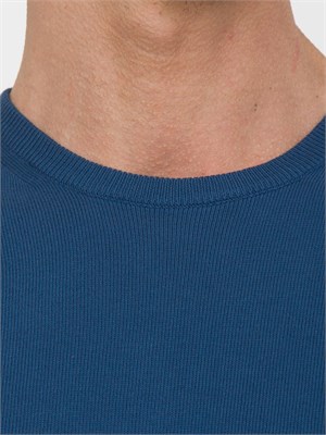 Maglia uomo Aiace Galassi con girocollo e manica lunga in jersey di cotone blu aperto in UOMO
