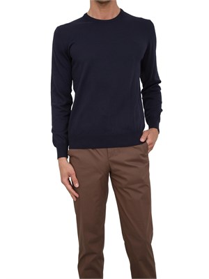 Maglia uomo Aiace Galassi con girocollo e manica lunga in jersey di cotone blu navy in UOMO