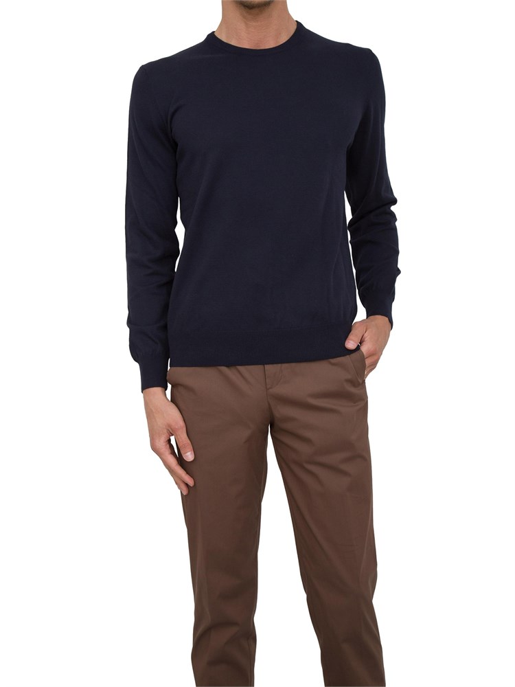 Maglia uomo Aiace Galassi con girocollo e manica lunga in jersey di cotone blu navy