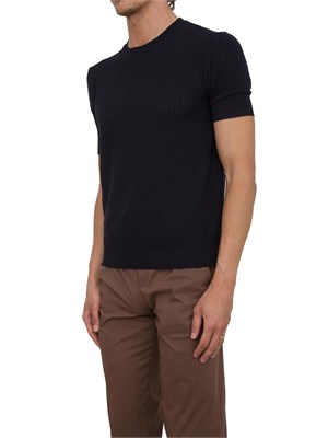 Maglia girocollo maniche corte uomo Aiace Galassi in cotone blu con trama in UOMO