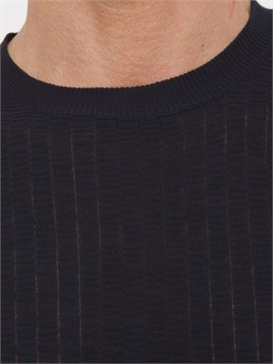 Maglia girocollo maniche corte uomo Aiace Galassi in cotone blu con trama in UOMO