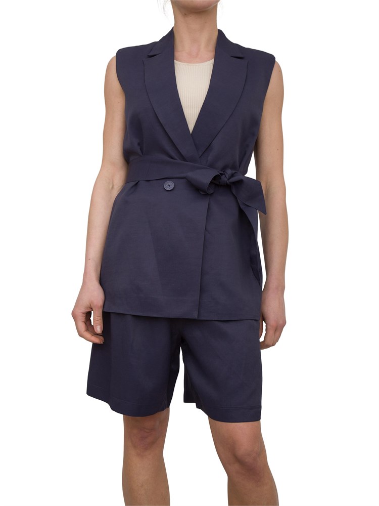 Gilet monopetto Nenette in misto lino blu
