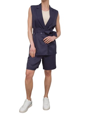 Gilet monopetto Nenette in misto lino blu in DONNA