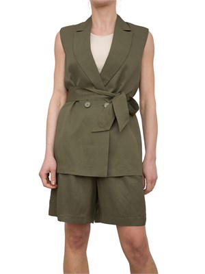 Gilet monopetto Nenette in misto lino verde in DONNA