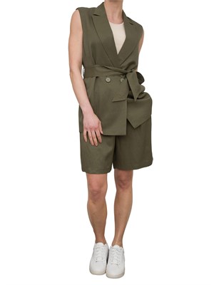 Gilet monopetto Nenette in misto lino verde in DONNA