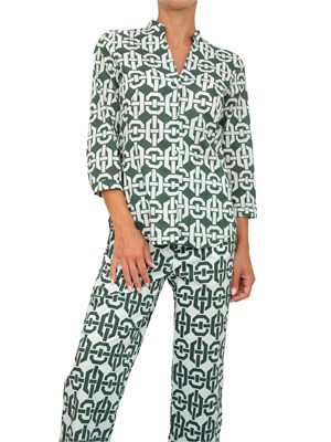EMME MARELLA Camicia Marella collo coreana e stampa geometrica verde all over in DONNA