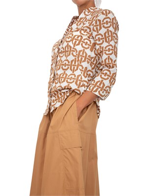 EMME MARELLA Camicia Marella collo coreana e stampa geometrica cammello all over in DONNA