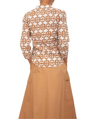 EMME MARELLA Camicia Marella collo coreana e stampa geometrica cammello all over in DONNA