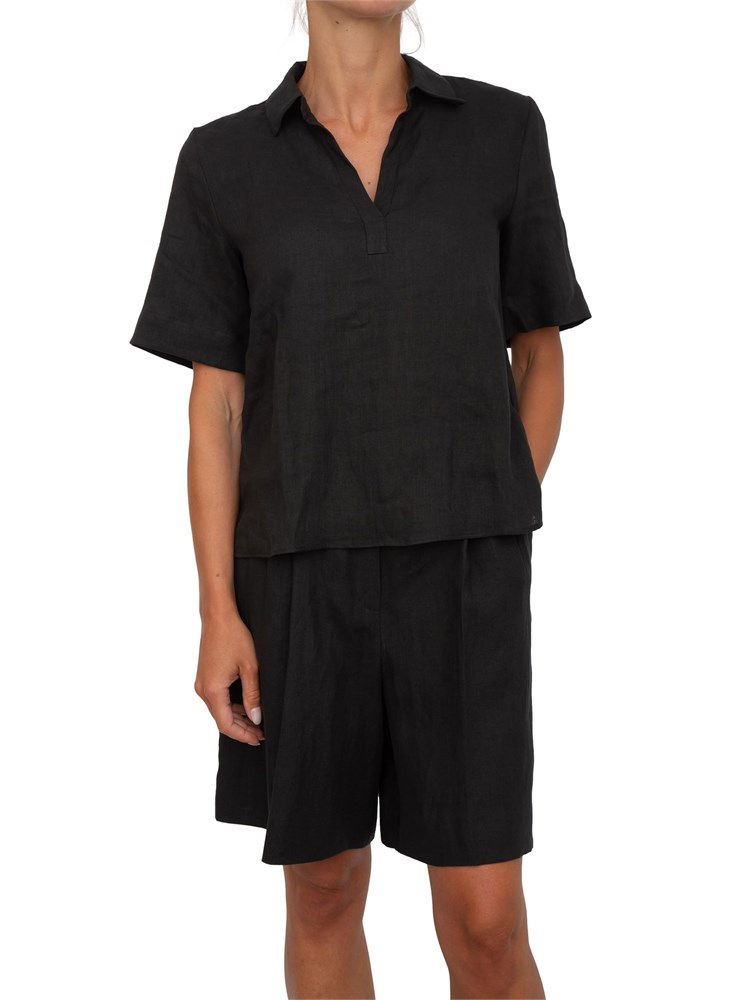 Camicia donna Emme Marella con scollo a V in lino nero