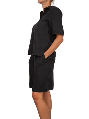 Camicia donna Emme Marella con scollo a V in lino nero in DONNA