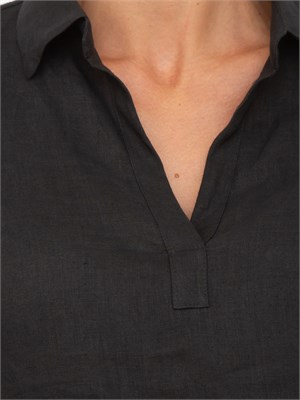 Camicia donna Emme Marella con scollo a V in lino nero in DONNA