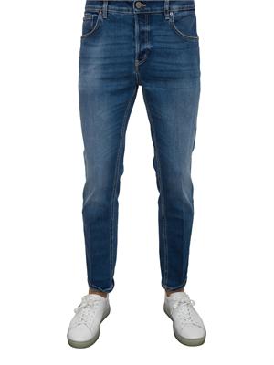 Jeans uomo PT Torino in ocean blue denim stretch con schiariture e baffi effetto grafico in UOMO