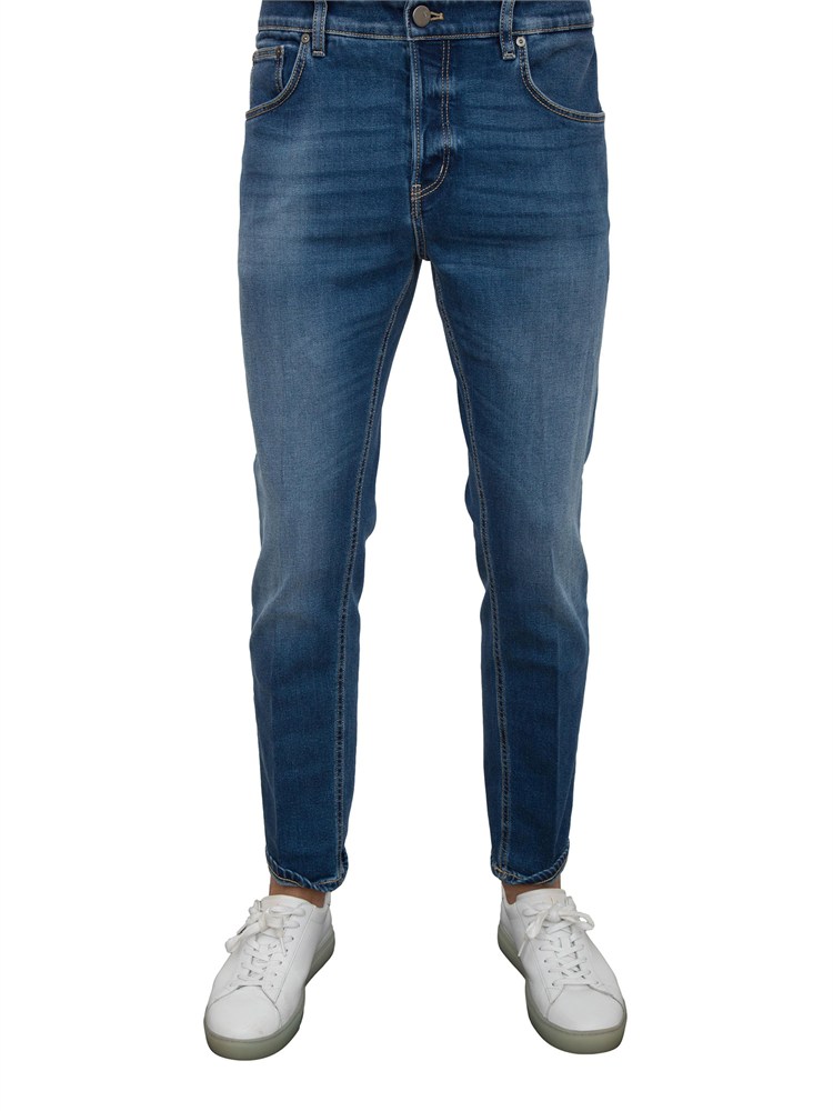 Jeans uomo PT Torino in ocean blue denim stretch con schiariture e baffi effetto grafico