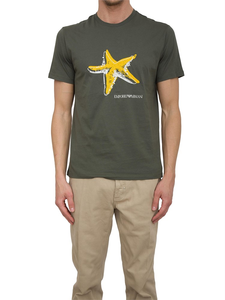 T-shirt beachwear Emporio Armani verde in jersey organico stampa logo