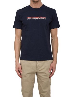 T-shirt blu Emporio Armani in cotone con stampa logo in UOMO