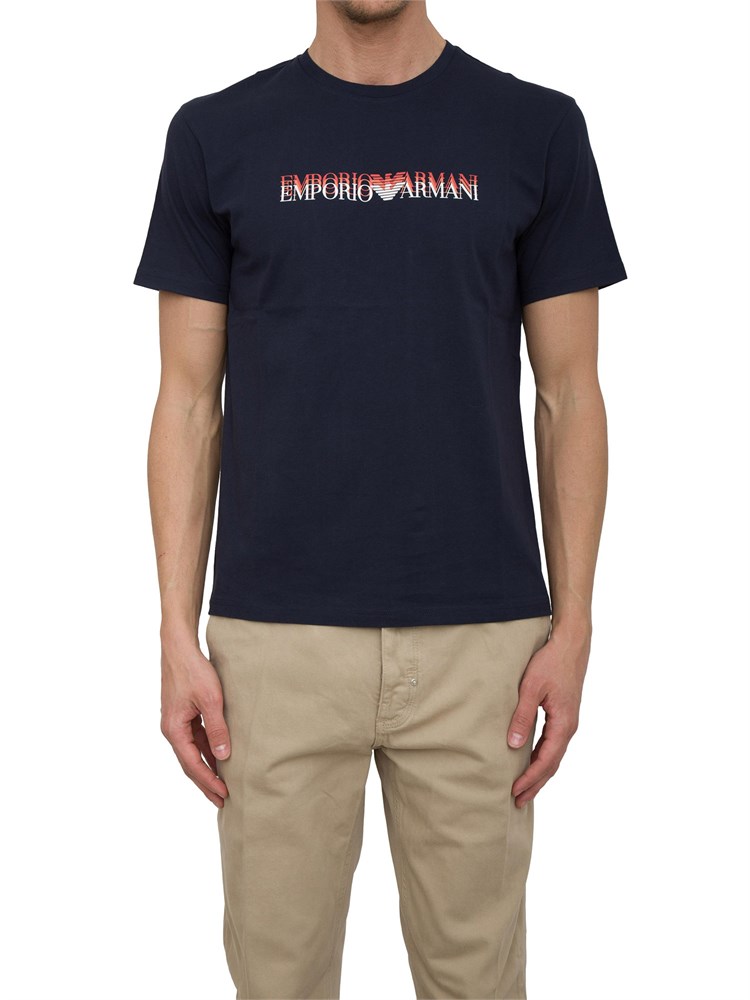 T-shirt blu Emporio Armani in cotone con stampa logo