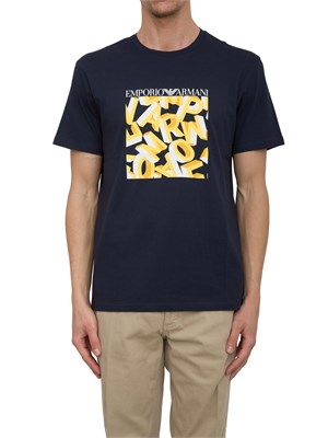 T-shirt blu Emporio Armani in cotone con stampa geometrica logo in UOMO