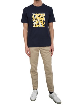 T-shirt blu Emporio Armani in cotone con stampa geometrica logo in UOMO
