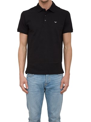 Polo nera Emporio Armani uomo con patch micro logo Aquila a contrasto in UOMO