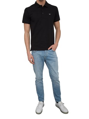 Polo nera Emporio Armani uomo con patch micro logo Aquila a contrasto in UOMO