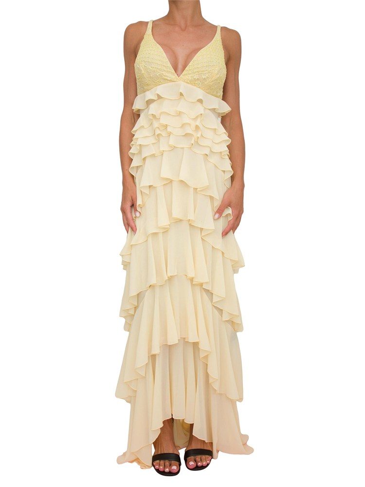 Abito lungo giallo Elisabetta Franchi in georgette con balze