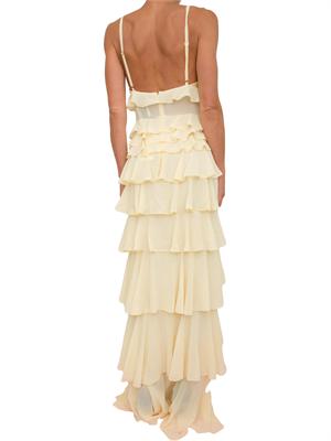 Abito lungo giallo Elisabetta Franchi in georgette con balze in DONNA