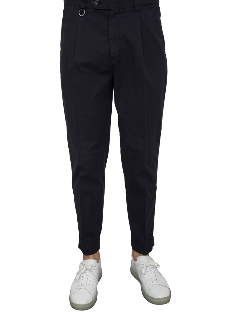 Pantalone chino blu Paolo Pecora con pinces e risvolto