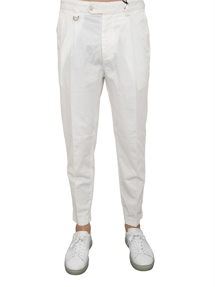 Pantalone chino bianco Paolo Pecora con pinces e risvolto