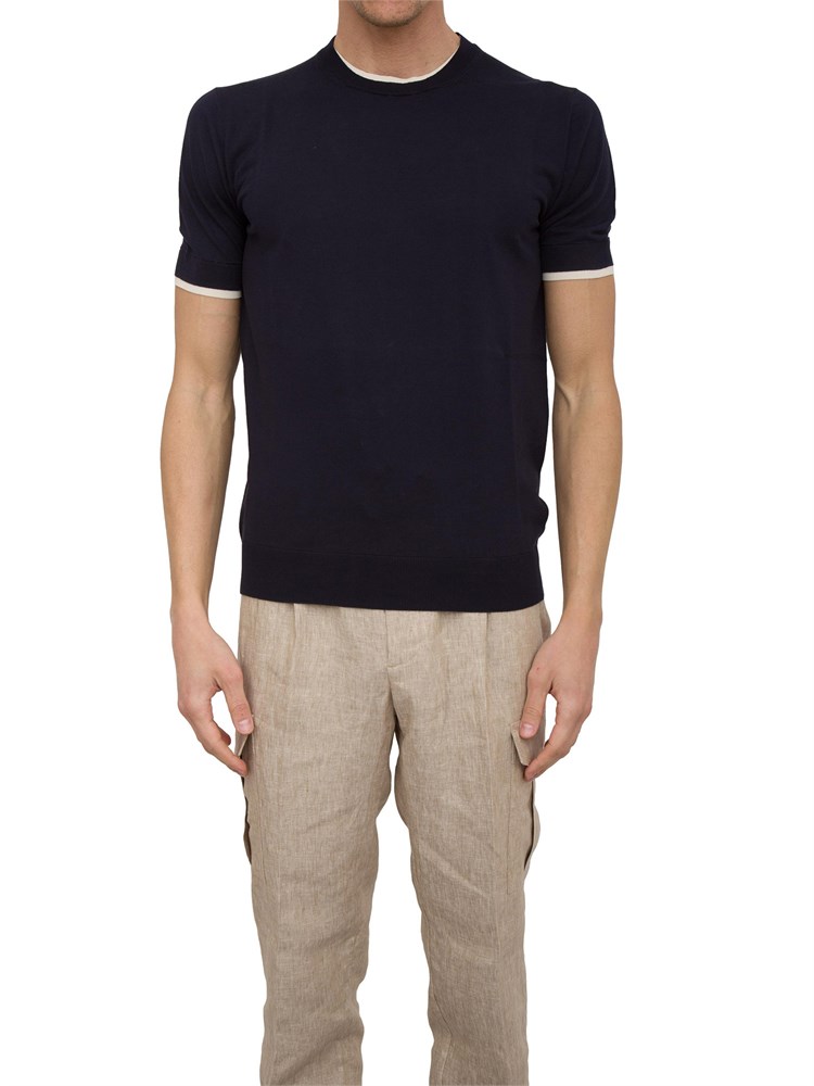 Maglia girocollo Paolo Pecora in cotone extrafine blu