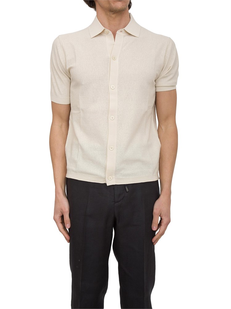 Camicia in maglia Paolo Pecora a maniche Corte in Puro cotone extrafine panna