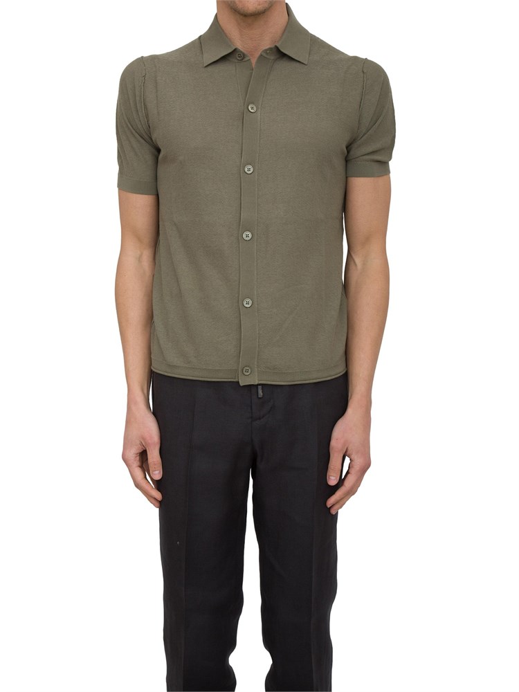 Camicia in maglia Paolo Pecora a maniche Corte in Puro cotone extrafine verde