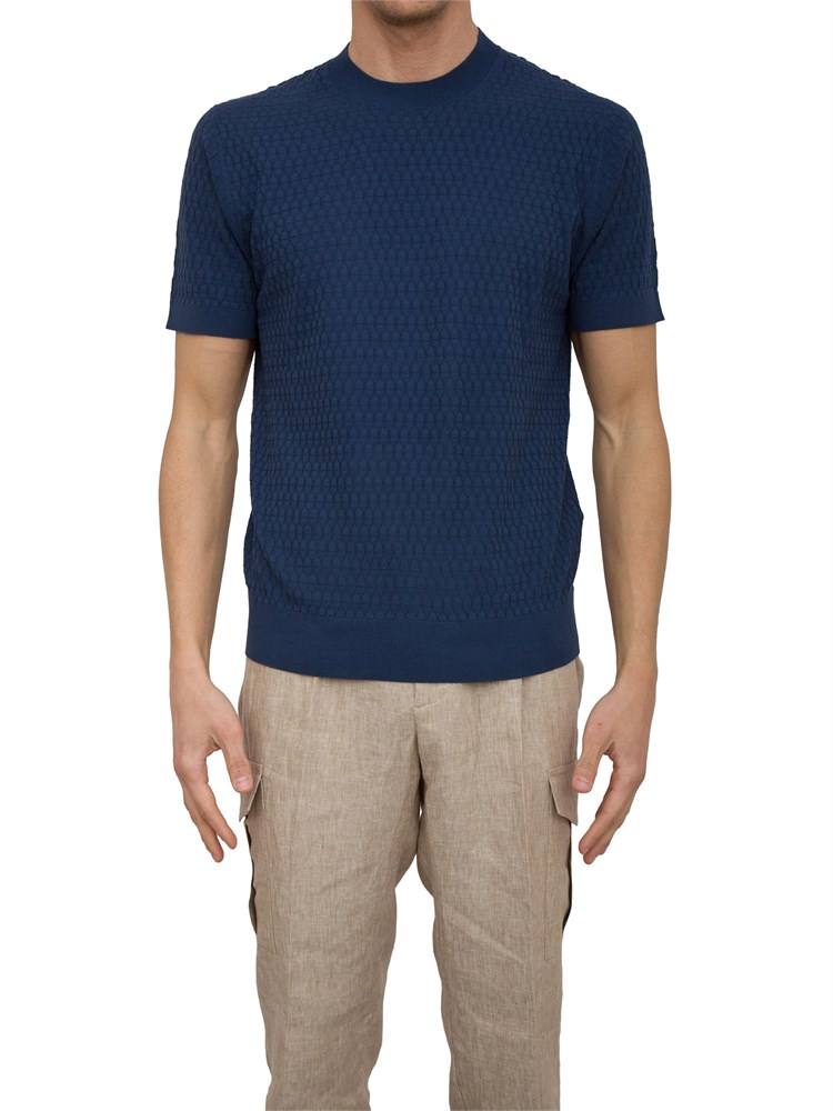 Maglia girocollo Paolo Pecora a maniche corte in cotone extra fine blu
