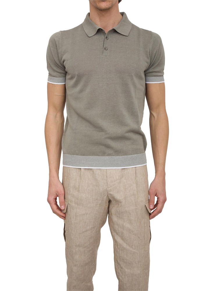 Polo Peserico in filato di lino e cotone crepe verde