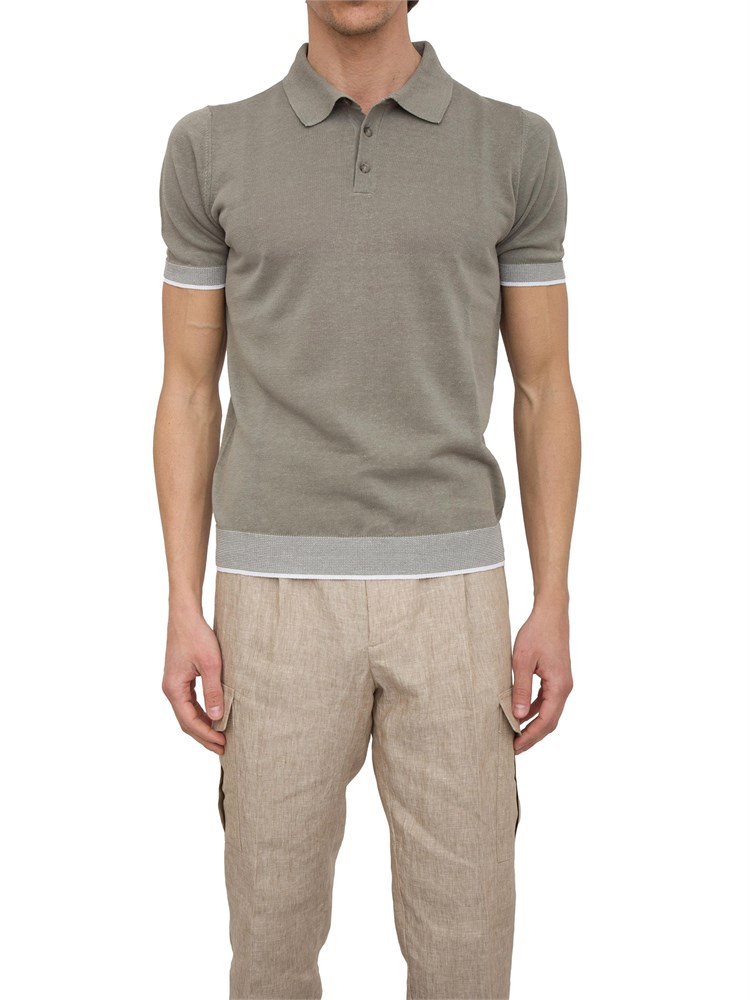 Polo Peserico in filato di lino e cotone crepe verde