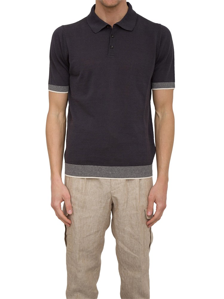 Polo Peserico in filato di lino e cotone crepe blu
