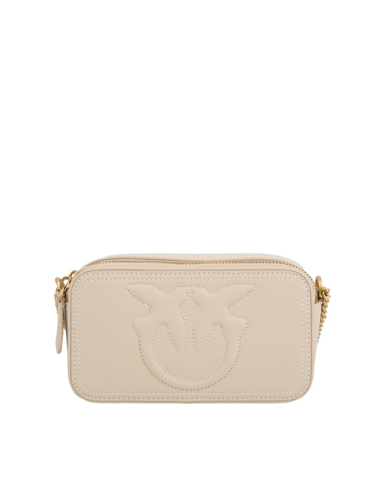 Borsetta a tracolla Pinko con logo Love Birds in rilievo beige