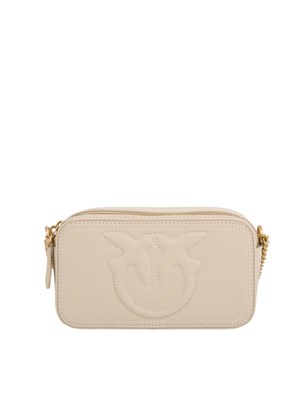 Borsetta a tracolla Pinko con logo Love Birds in rilievo beige in DONNA