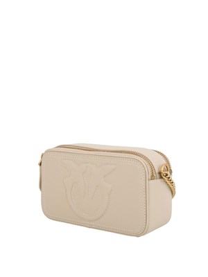 Borsetta a tracolla Pinko con logo Love Birds in rilievo beige in DONNA