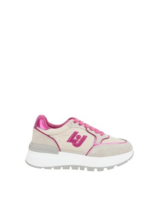 Sneakers Liu Jo platform in suede e nylon beige/fuxia in DONNA