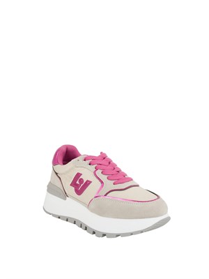 Sneakers Liu Jo platform in suede e nylon beige/fuxia in DONNA