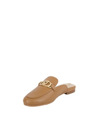 Slippers Liu Jo in pelle color cuoio con logo in DONNA