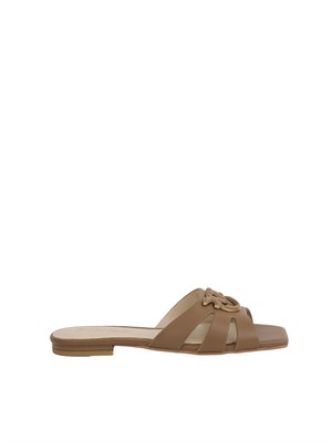 Ciabattine marroni Pinko in nappa con logo uccellini in DONNA