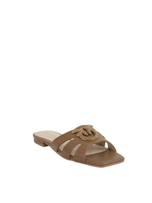 Ciabattine marroni Pinko in nappa con logo uccellini in DONNA