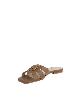 Ciabattine marroni Pinko in nappa con logo uccellini in DONNA