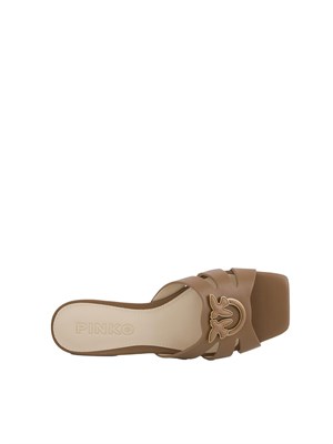 Ciabattine marroni Pinko in nappa con logo uccellini in DONNA