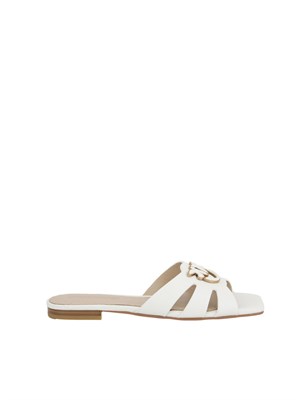 Ciabattine bianche Pinko in nappa con logo uccellini in DONNA