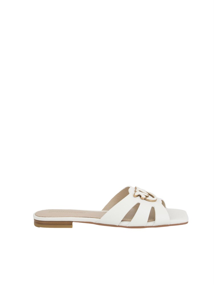 Ciabattine bianche Pinko in nappa con logo uccellini